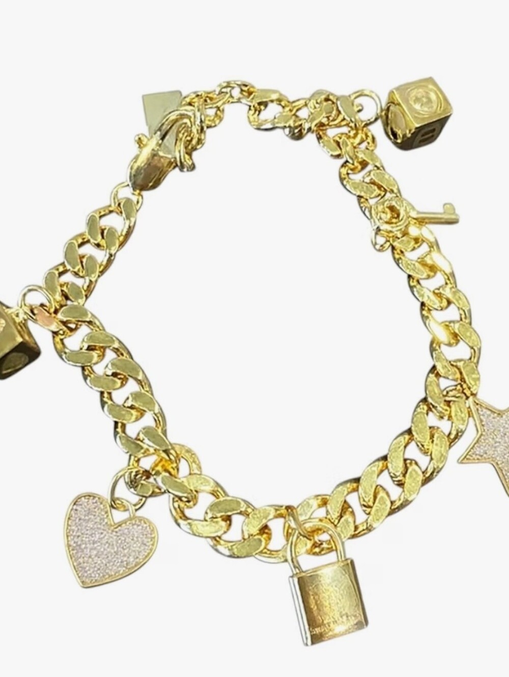 Marc Jacobs Gold Charm Chain Bracelet with Heart, Lock & Star